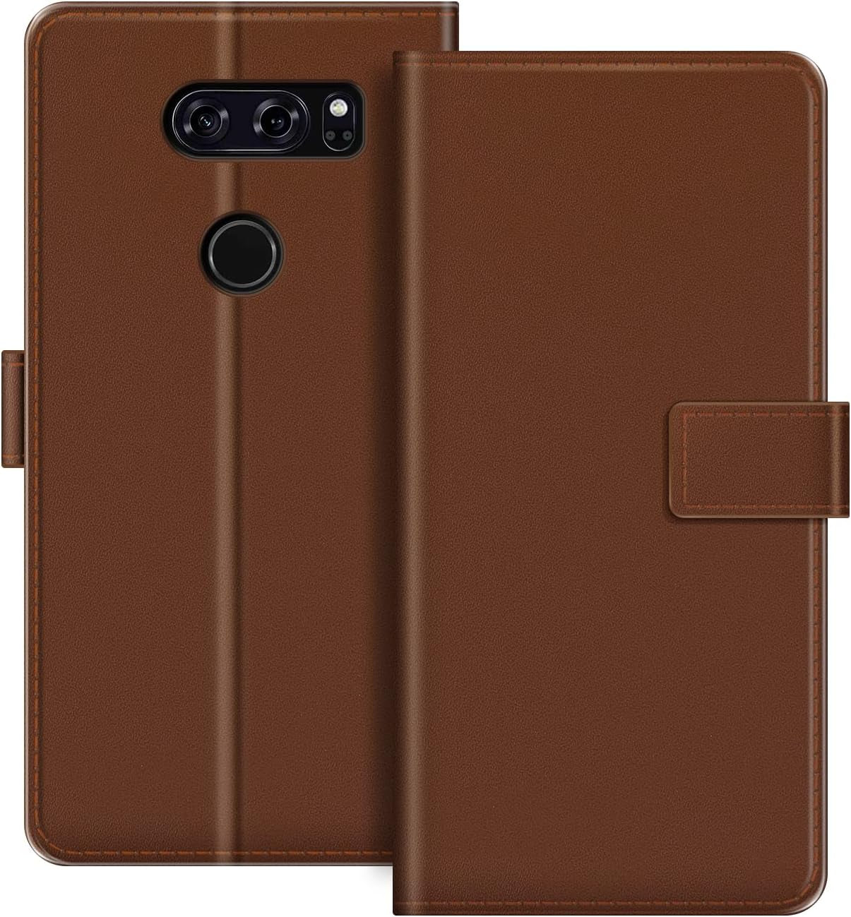 For LG V30 Case, Premium Magnetic PU Leather Cover with Card Holder and Kickstand, Fashion Flip Case for LG V30+ 6 Inches  MILEGAO Brown  