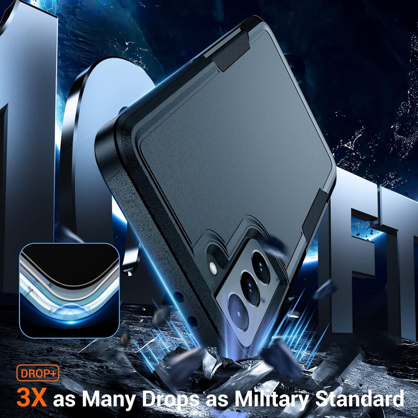 SPIDERCASE for Samsung Galaxy S21 Case,[10 FT Military Grade Drop Protection] [2 Tempered Glass Screen Protector+2 Tempered Camera Lens Protector] Heavy Duty Shockproof Cover for Galaxy S21,Black  SPIDERCASE   