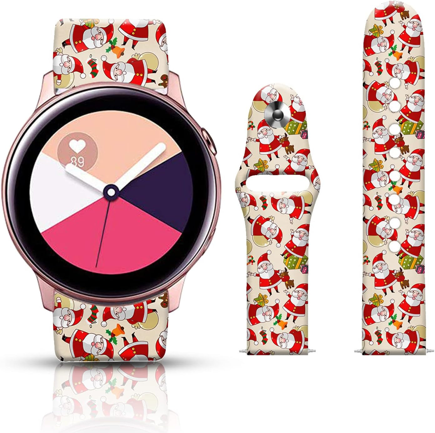 20MM Silicone Sport Bands Compatible for Samsung Galaxy Watch 4 40Mm 44Mm/Classic 42Mm 46Mm/Watch 3 41Mm, Active 2 Watch Bands /Gear S2, FTFCASE Turquoise Pattern Strap for Women Men Girls  FTFCASE Santa Claus Gift  