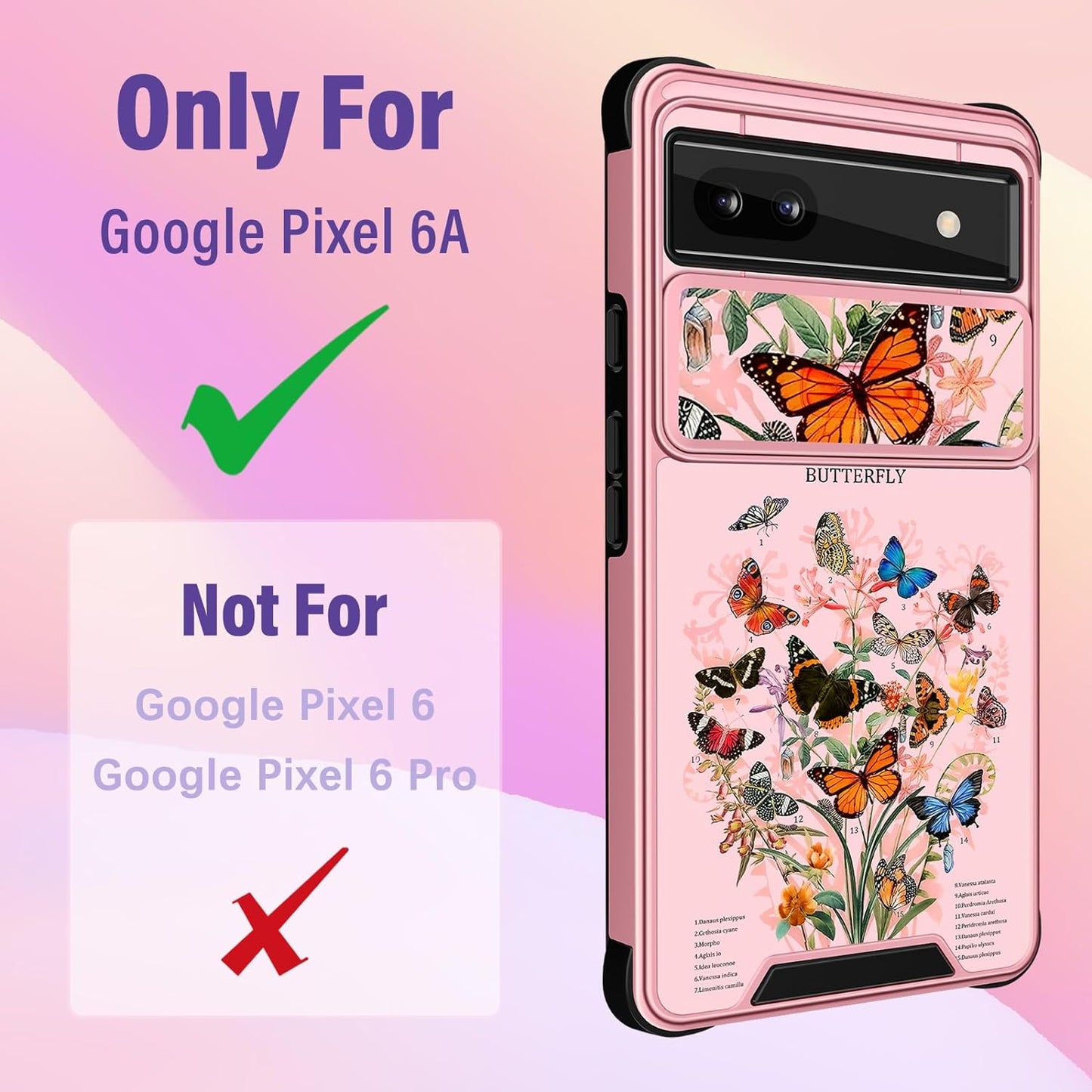 Funermei (2In1 for Google Pixel 6A Case for Women Cute Butterfly Girls Cover Girly Kawaii Aesthetic Butterfly Unique Design with Camera Cover and Ring Stand Funda for Google Pixel 6A Phone Case  Funermei   