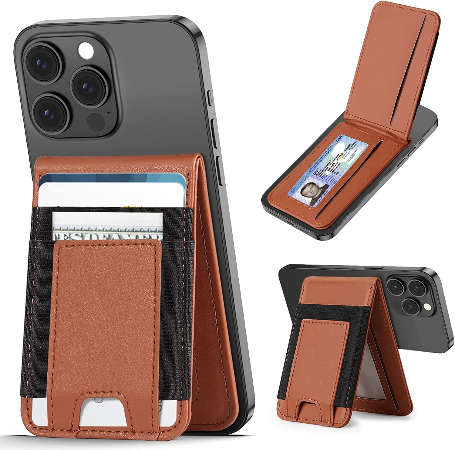 Magnetic Wallet, Magsafe Wallet Adjustable Stand, Magnetic Card Holder, ≥10 Cards, 4 Card Slots, for Iphone 14 Pro Max/14 Plus/14 Pro/14/13/13 Pro/13 Pro Max/12/12 Pro/12 Pro Max, Not for Iphone Mini  Miroddi Brown  