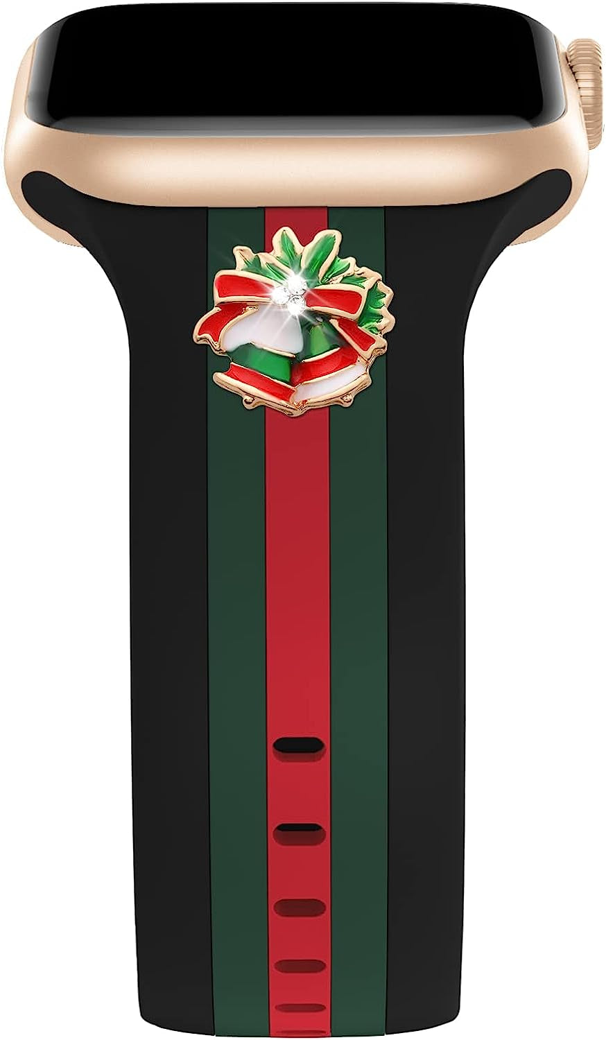 Designer Band with Charms Decor Compatible with Apple Watch Band 38Mm 40Mm 41Mm 42Mm 44Mm 45Mm 49Mm Women Men, Stylish Silicone Sport Wristbands for Iwatch Series 8 7 6 5 4 3 2 1 SE Ultra  Bagoplus Black/Green/Red-Color-bell 38mm/40mm/41mm 