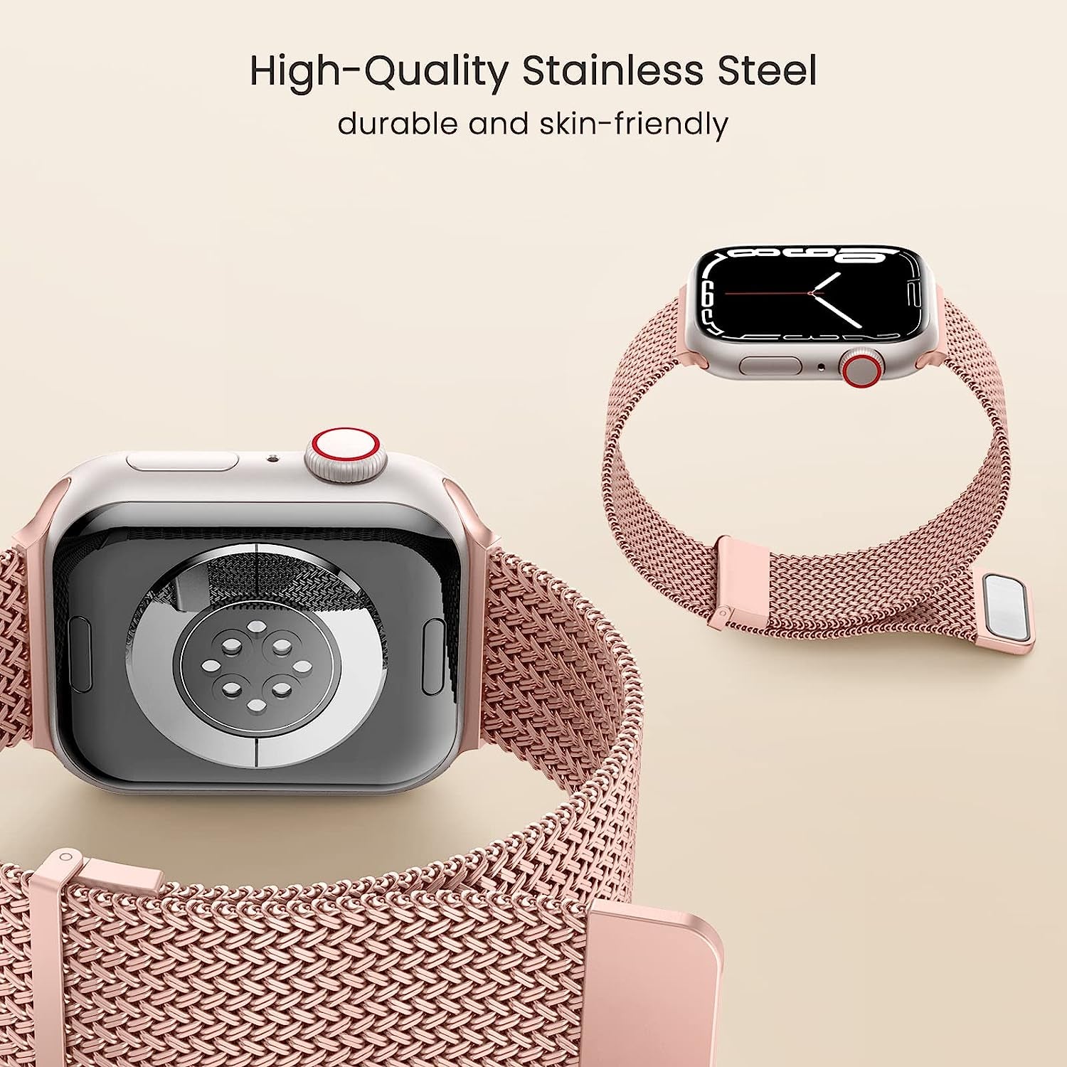 Amzpas Stainless Steel Metal Magnetic Band Compatible with Apple Watch 41Mm 45Mm 40Mm 38Mm 42Mm 44Mm / Series 7 6 5 4 3 2 1 SE, Fashion Braided Mesh Milanese Loop Replacement Iwatch Bands Women Men  Amzpas   