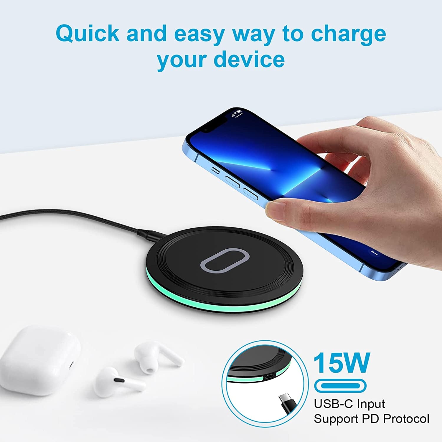 Wireless Charger, 15W Fast Wireless Charging Pad with QC 3.0 Adapter for Samsung Galaxy S23/S23 Ultra/S22/S21/S20/S10/S9/S8/S7, Z Flip4, Z Fold4, Pixel 7A/7/7 Pro/6/5/4 XL, Iphone 14/13/12/11/X/8, LG  Shenzhen Chuang Wei Da Technology Co., LTD   
