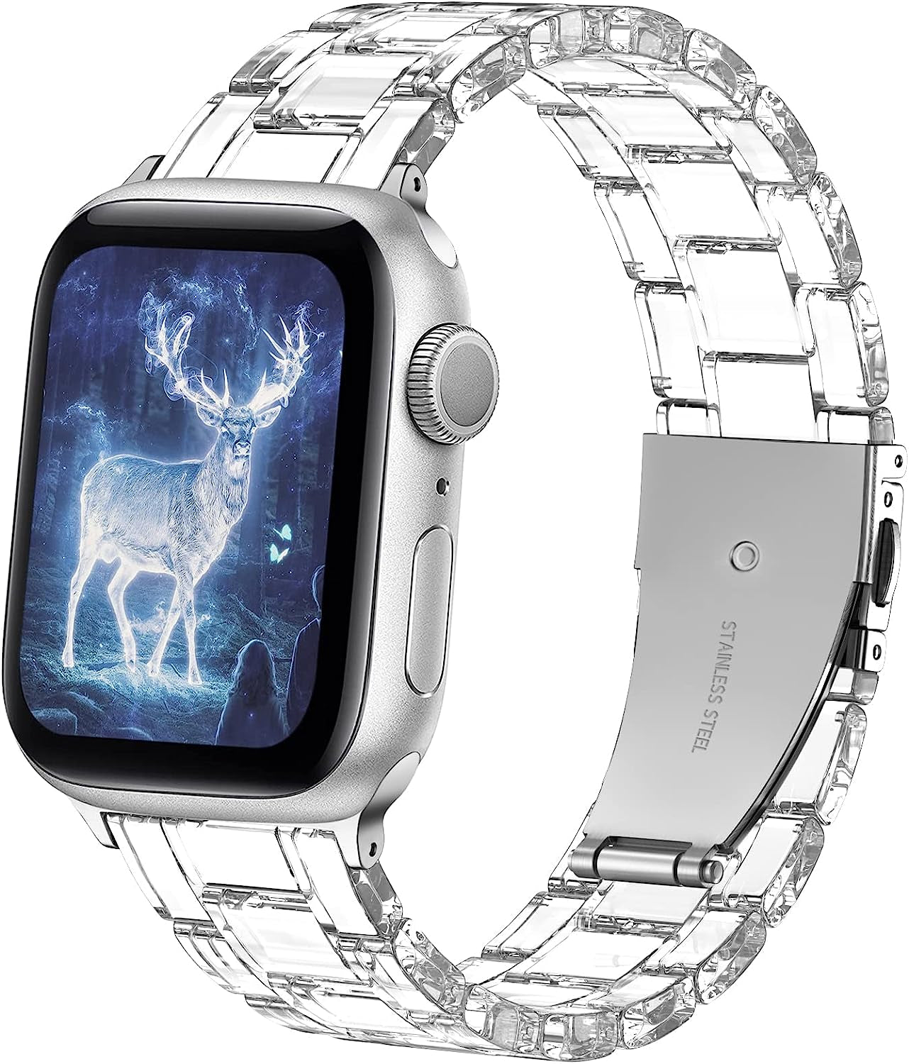 GEAK Resin Strap Compatible with Apple Watch Band 40Mm 38Mm 44Mm 42Mm 41Mm 45Mm Women Men, Light Resin Bracelet Iwatch Bands with Stainless Steel Buckle Replacement for Iwatch Series 7 6 5 4 3 2 1 SE  GEAK Transparent 38mm/40mm/41mm 