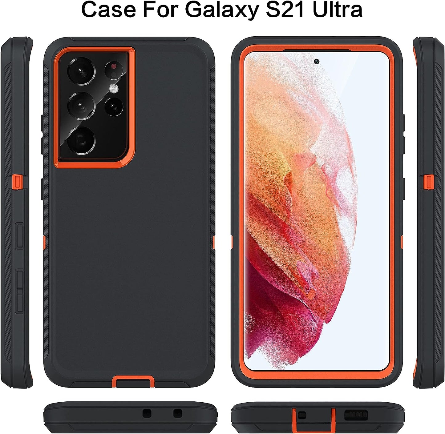 MXX Case Compatible with Galaxy S21 Ultra, 3-Layer Super Full Heavy Duty Body Bumper Cover/Shock Protection/Dust Proof, Designed for Samsung Galaxy S21 Ultra 5G (6.8 Inch) 2021 - (Orange/Gray)  MXx Accessories inc   