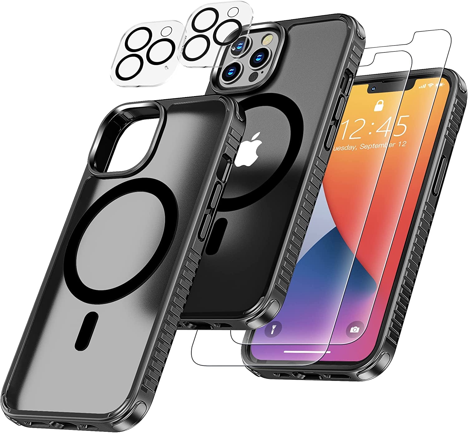 Xiwxi Magnetic Case for Iphone 14 Case,With [2 Screen Protectors+2 Camera Lens Protectors] [Ultra Slim] [Non-Slip][Ultra Shockproof] Matte Design Compatible with Magsafe-Black  xiwxi Gray  
