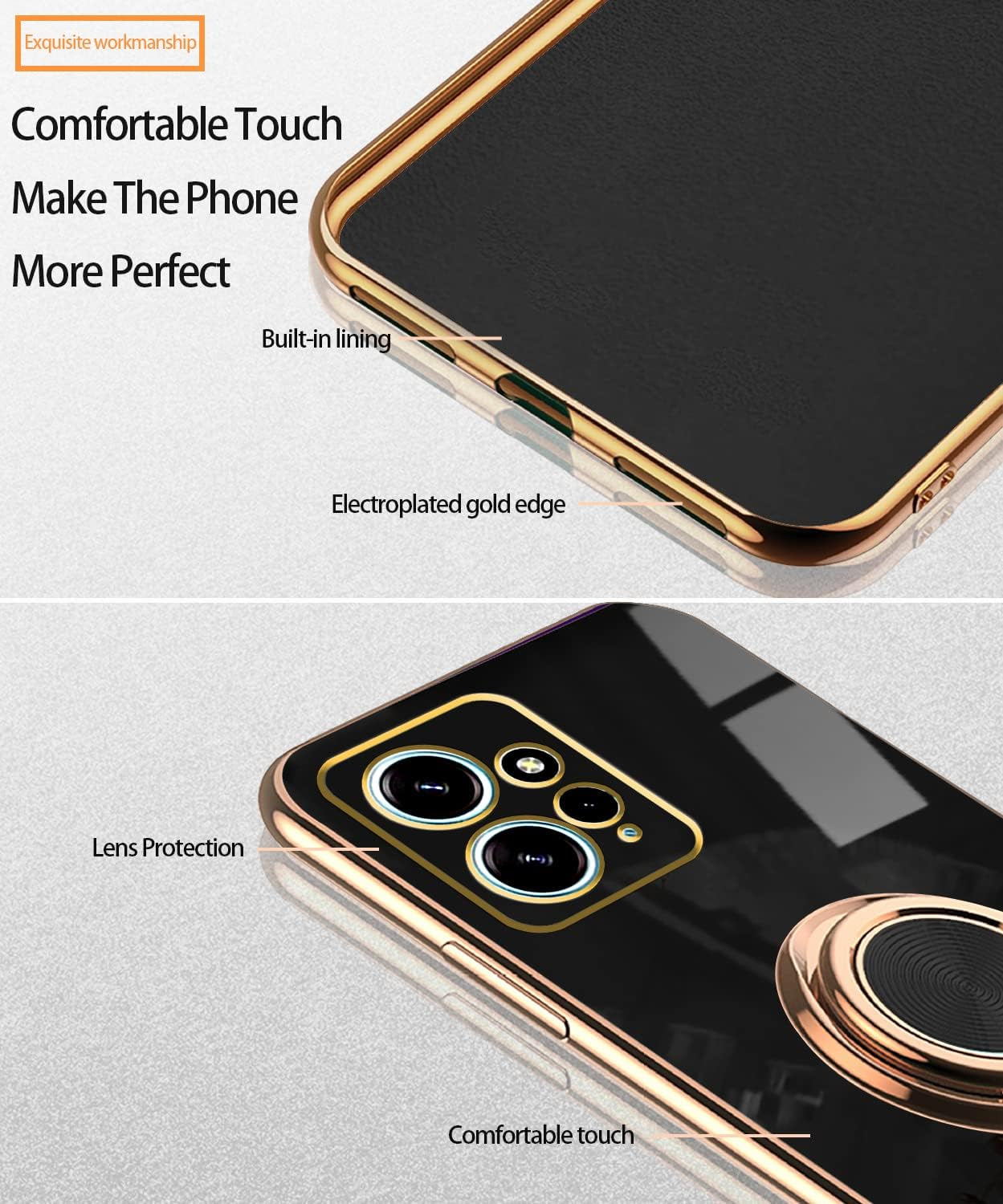 Tiwinxing Compatible with Xiaomi Redmi Note 12 4G Case for Women Men Cute Redmi Note 12 4G Phone Case Shockproof with Luxury Plating Gold Edge Kickstand Protective Cases Cover (Black)  Tiwinxing   