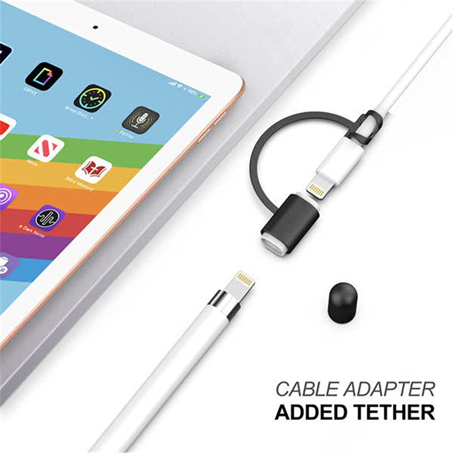 Siduater [4-Pack] Silicone Protective Accessories for Apple Pencil 1St Generation, Includes 1 Apple Pencil Cap Replacements, Apple Pencil Cap Holder, Apple Pencil Tip Cover, Adapter Tether - White  siduater   