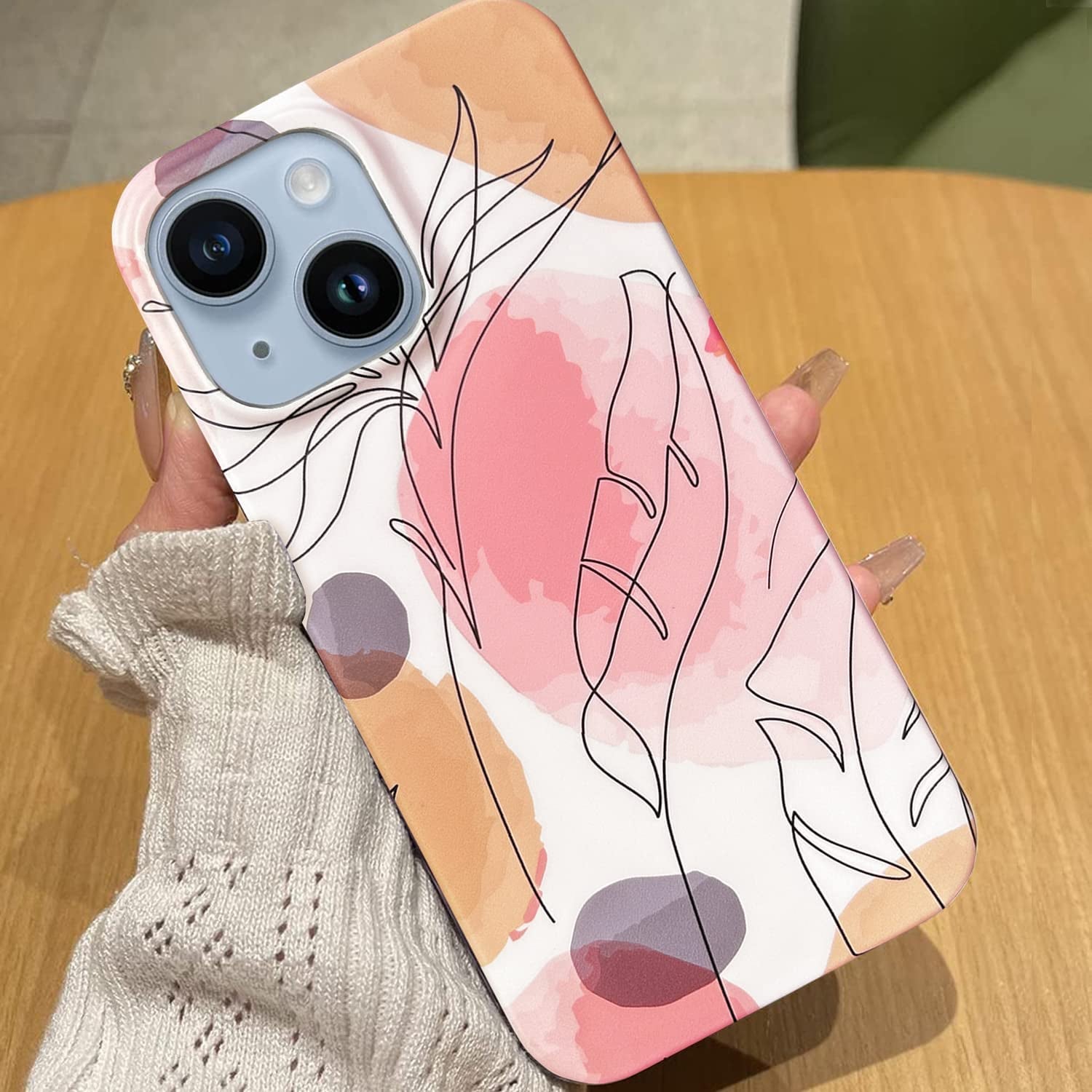 J.West Compatible with Iphone 14 Case 6.1" Cute Boho Style Leaf Soft Silicone Rubber Shockproof Cute Floral Pattern Design Slim Fit Anti-Scratch Phone Protective Case Cover for Women Girl Pink Orange  J.west   