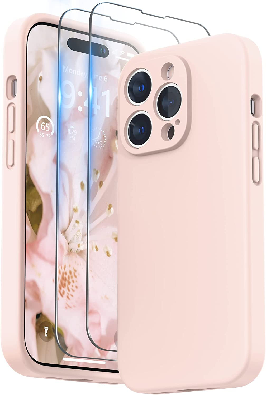 SURPHY Designed for Iphone 14 Pro Max Case with Screen Protector, (With Camera Protection + Soft Microfiber Lining) Liquid Silicone Phone Case, Blue Jay  SURPHY Chalk Pink  