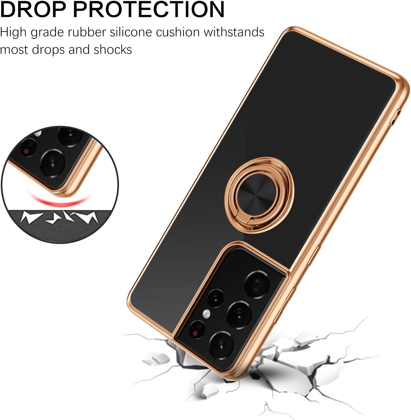 BENTOBEN Compatible with Samsung Galaxy S21 Ultra Case with 360° Ring Holder, Shockproof Slim Kickstand Magnetic Women Men Non-Slip Protective Phone Case for Galaxy S21 Ultra 6.8 Inch,Black/Gold  BENTOBEN   