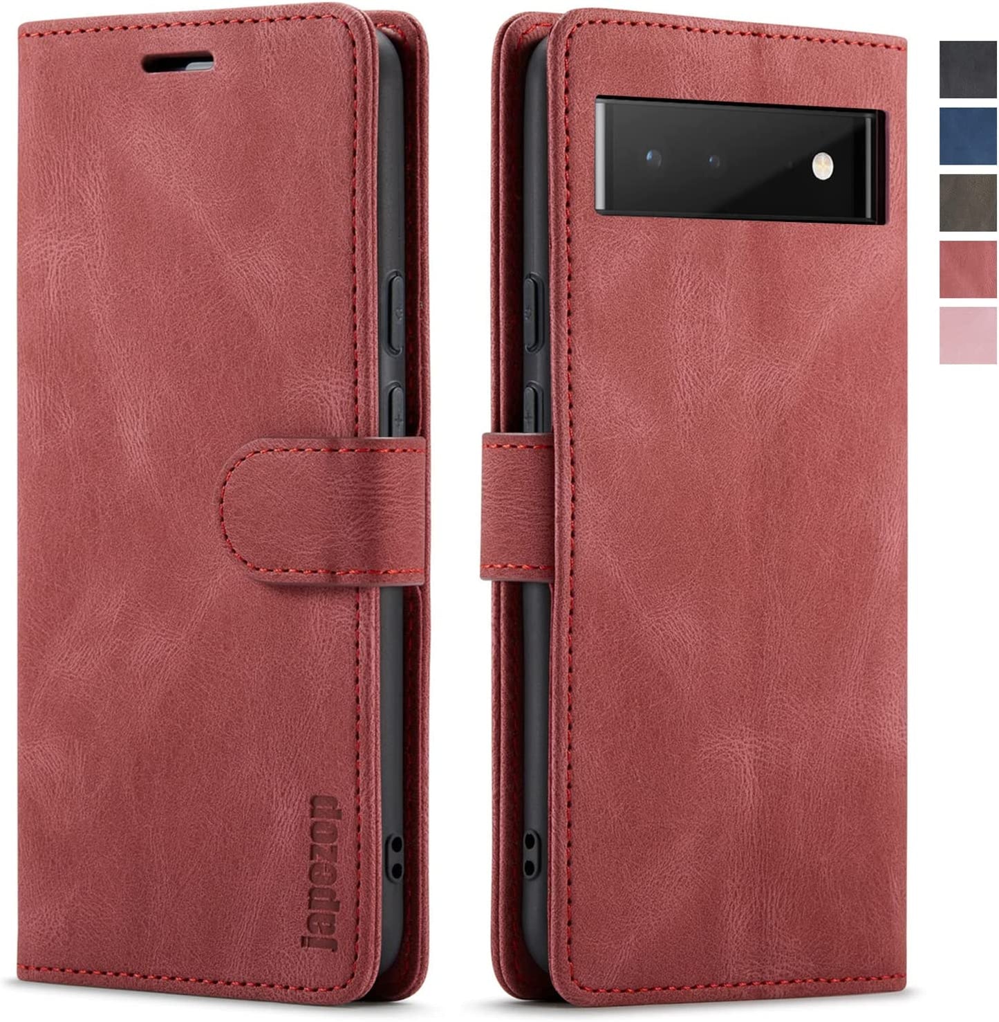 Google Pixel 6 5G Case,Google Pixel 6 5G Wallet Case with [RFID Blocking] Card Holder Kickstand Magnetic,Leather Flip Case for Google Pixel 6 5G 6.4 Inch (Wine Red)  japezop   