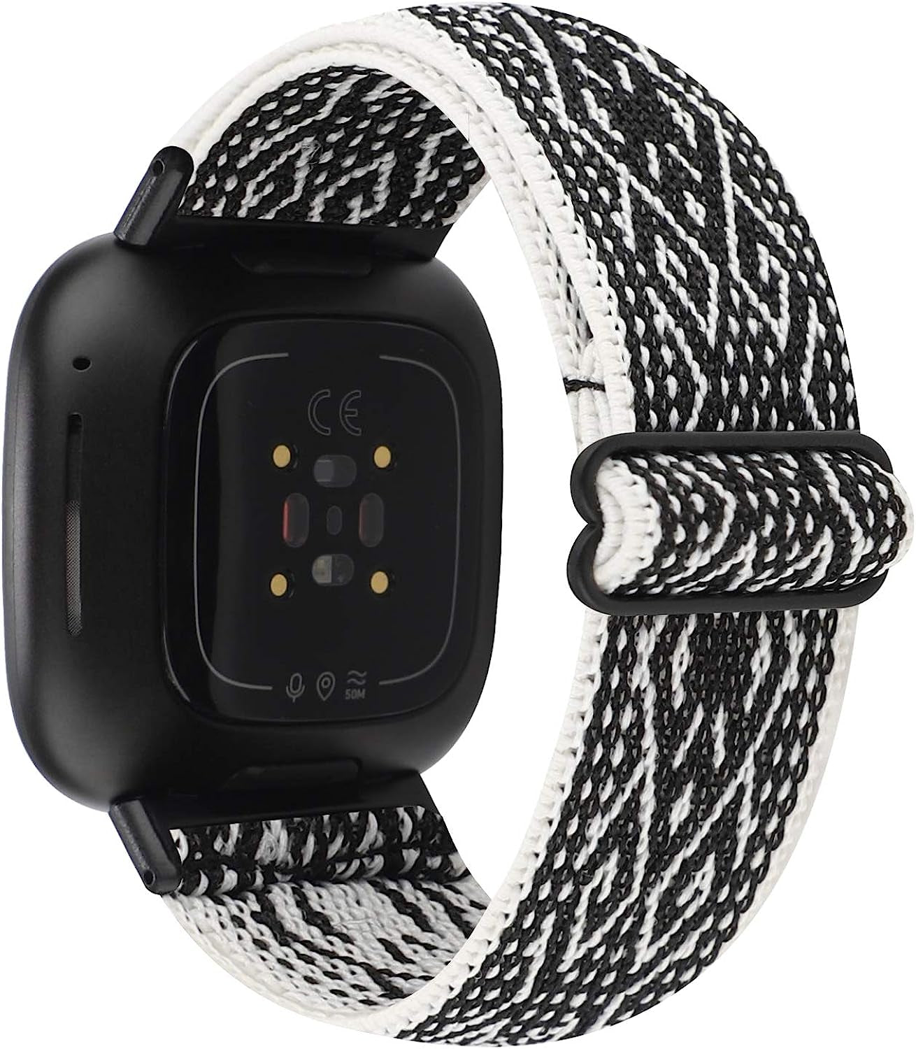 WONMILLE Adjustable Elastic Band Compatible with Fitbit Versa 3/Sense for Women Girls Fabric Nylon Sport Stretchy Strap Bracelet Wristbands for Fitbit Versa 3 Smart Watch  WONMILLE Black White Rhombus  