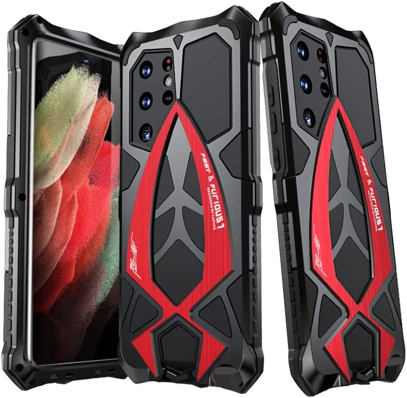 Lunivop for Samsung Galaxy S22 Ultra Case (5G 6.8 Inch 2022) Metal Rugged Heavy Duty the Inner Silicone Armor Cover with Camera Protection Shockproof Phone Case Funda Military Grade (Black Red)  Lunivop   
