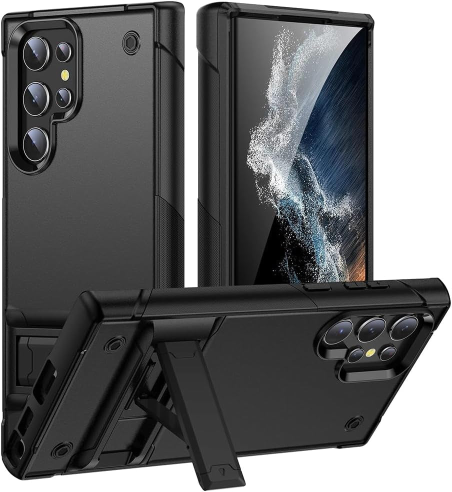 MGSBCXN Armor Phone Case for Samsung Galaxy S21 Ultra 5G, Military Grade Heavy Duty Protective Samsung Galaxy S21 Ultra Case with Kickstand, Anti-Slip Anti-Fingerprint Shockproof Design, Black  MGSBCXN Samsung Galaxy S22 Ultra  