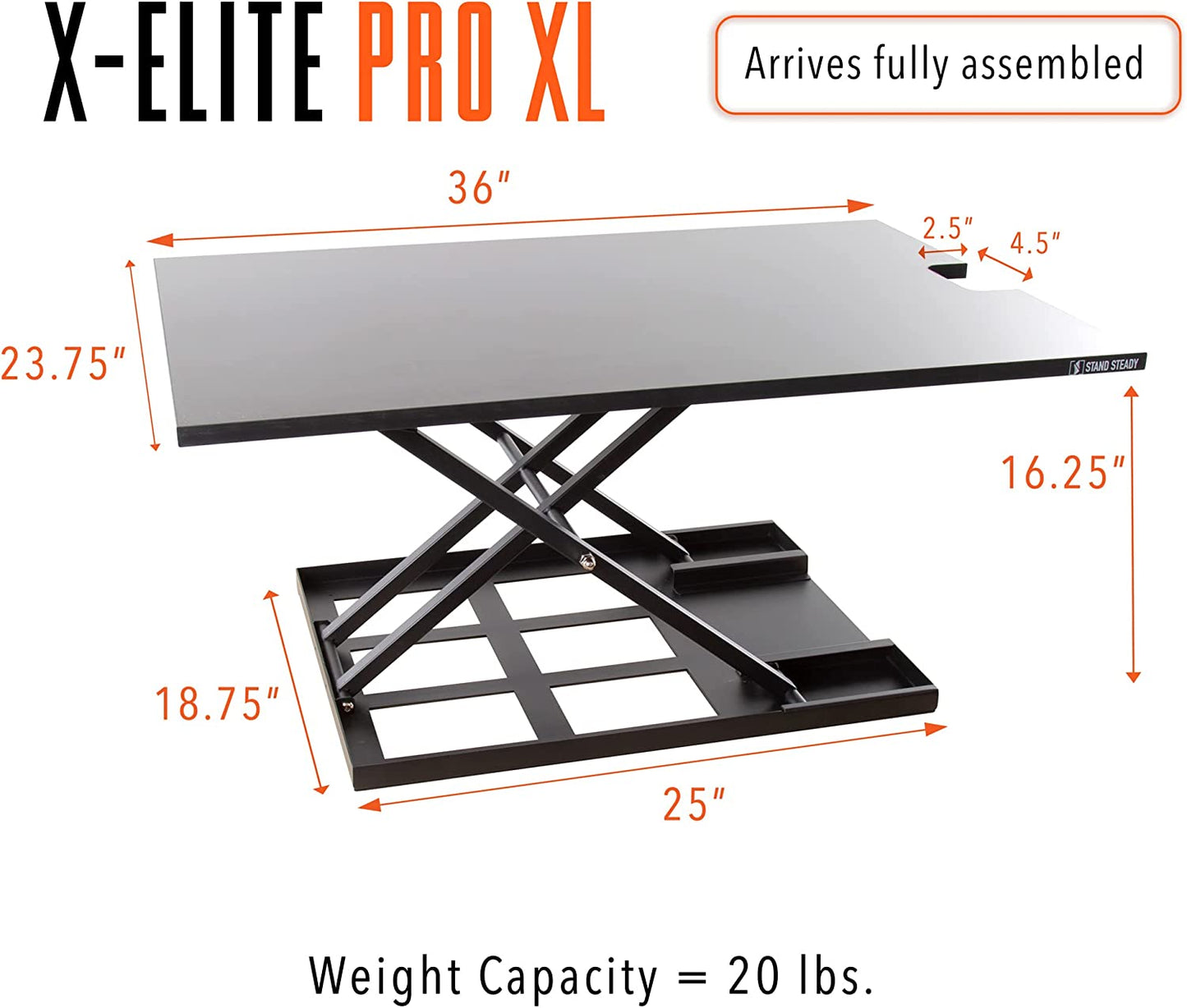X-Elite Pro XL Standing Desk Converter | Instantly Convert Any Surface to a Stand up Desk | Extra Large Sit to Stand Desk Converter | Easily Fits 2 Monitors (36 Inches | Black)  Stand Steady   