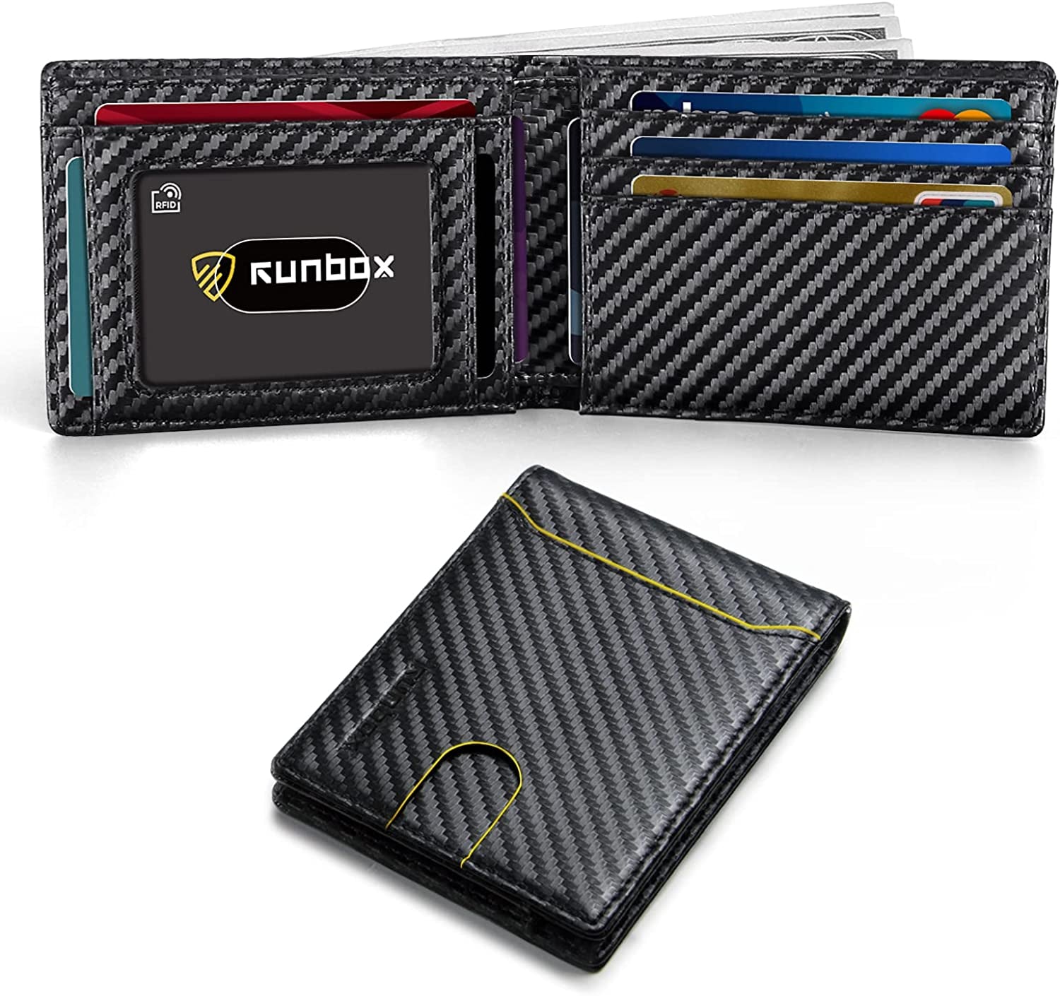 RUNBOX Bifold Slim Wallet for Men - Rfid Blocking Leather Front Pocket Men'S Wallet with Gift Box  RUNBOX carbon black& golden edge  
