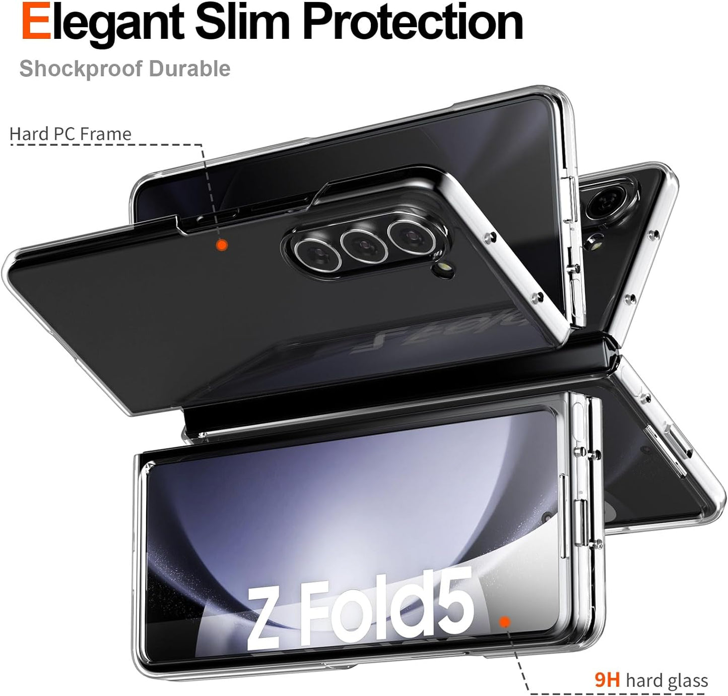 Foluu Clear Case for Samsung Galaxy Z Fold 5 with Front Built-In Screen Protector - Scratch Resistant Hard PC Back Bumper Protective Shockproof Cover for Samsung Galaxy Z Fold5 5G 2023  Foluu   