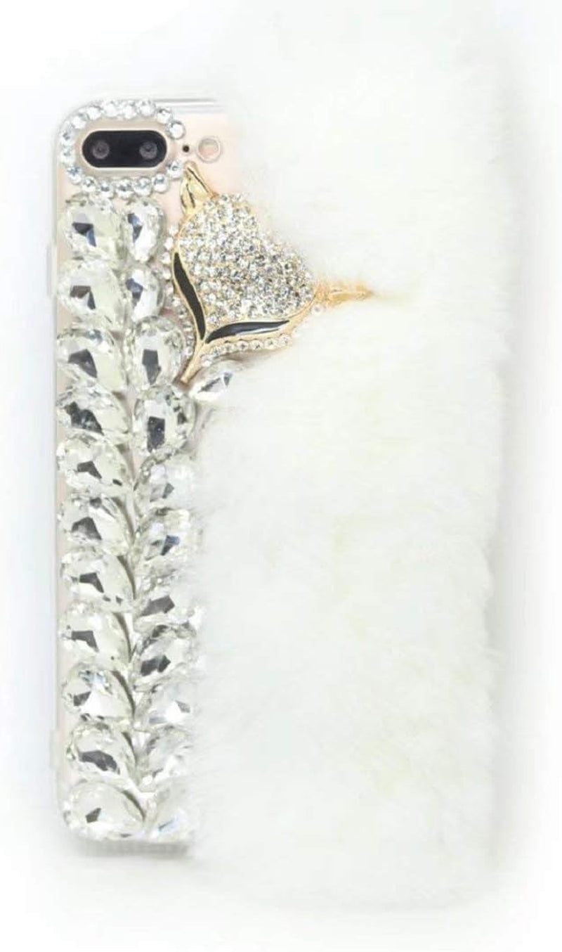 Case for LG G8 Thinq, 3D Handmade Luxury Fox Head Fluffy Rabbit Fur Sparkle Stunning Stones Crystal Rhinestone Bling Diamond Glitter Case for LG G8 Thinq (Q03)  RB-CASE Q08 Lg G8S Thinq 