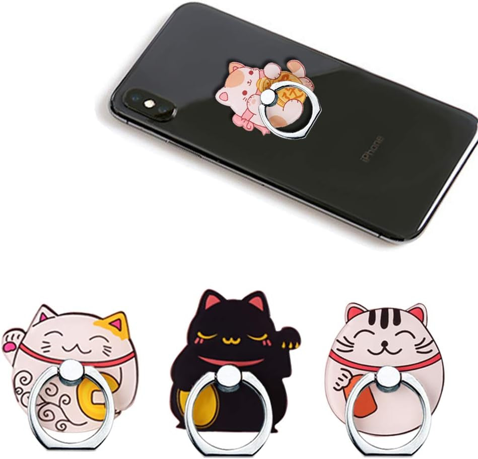 Phone Ring Holder Stand,Phone Ring Stand Holder 360 Rotation Finger Ring Grip Stand for Cellphones,Smartphones and Tablets (2 Pack Kawaii Kitty Phone Ring Stand)  RRJQW 4 Pack Lucky Cat Phone Ring Stand  