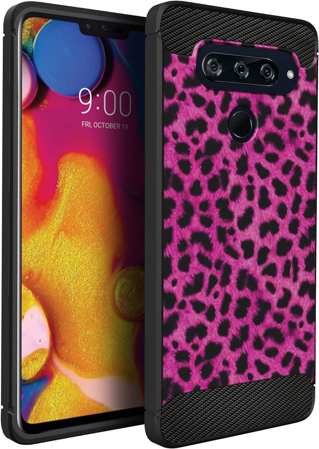 Casesondeck Fitted Case Compatible with [LG V40 Thinq] Carbon Fiber Accents Bump and Drop Protecting Flexible TPU (Blue Digital Camo)  CasesonDeck Pink Leopard  
