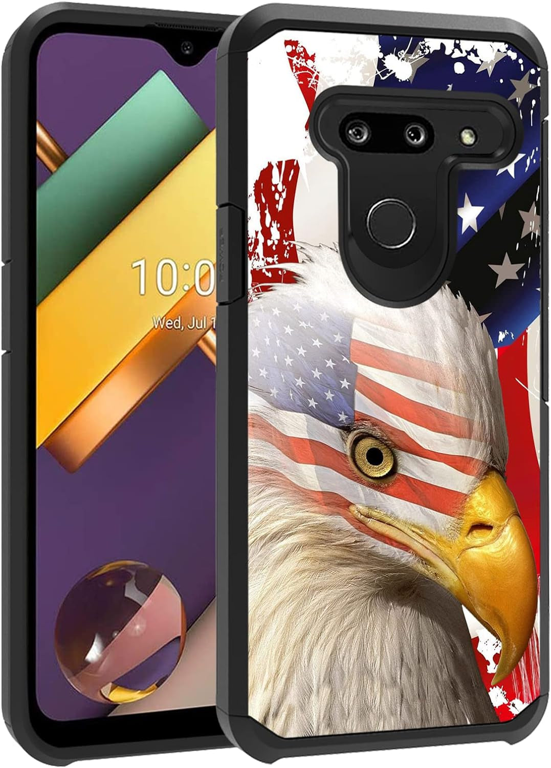 FQTBCEARI Case for LG G8 Thinq/Lg G8S Thinq/Lg G8, 2 in 1 Hybrid Hard PC & Soft Silicone Heavy Duty Dual Layer Shockproof Full-Body Protection Case - Black Dog Labrador  chatham Patriotic American Flag Bald Eagle  