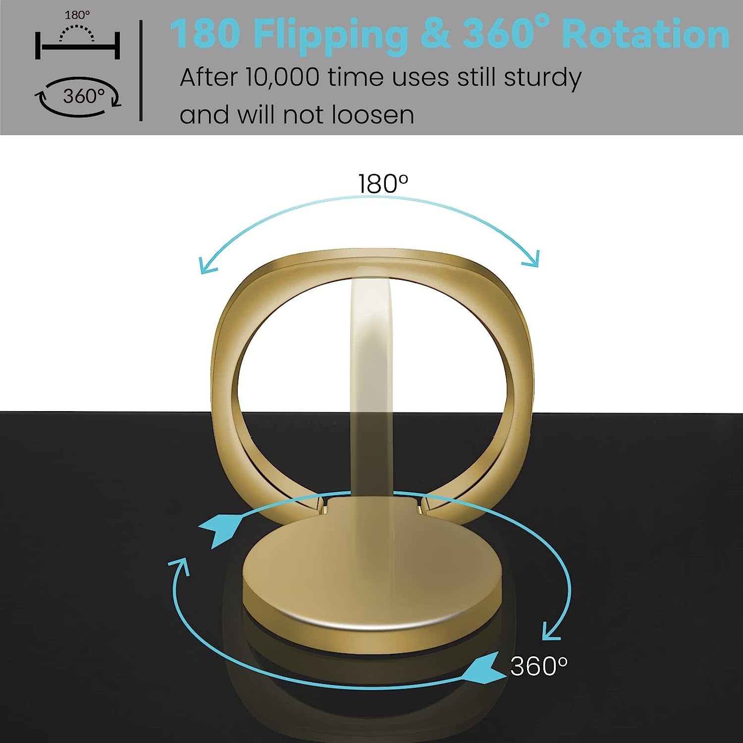 Naiadiy Zinc Alloy Cell Phone Ring Holder Finger Ring Stand, 360 Degree Rotation Kickstand Grip Holder (Square/Gold)  Naiadiy   