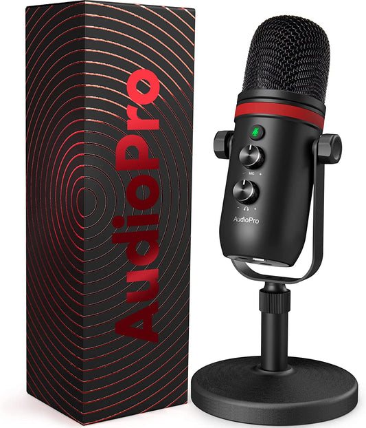 AUDIOPRO USB Microphone - Computer Condenser Gaming Mic for Pc/Laptop/Phone/Ps4/5, Headphone Output, Volume Control, USB Type C Plug and Play, LED Mute Button, for Streaming, Podcast, Studio Recording  AUDIOPRO   