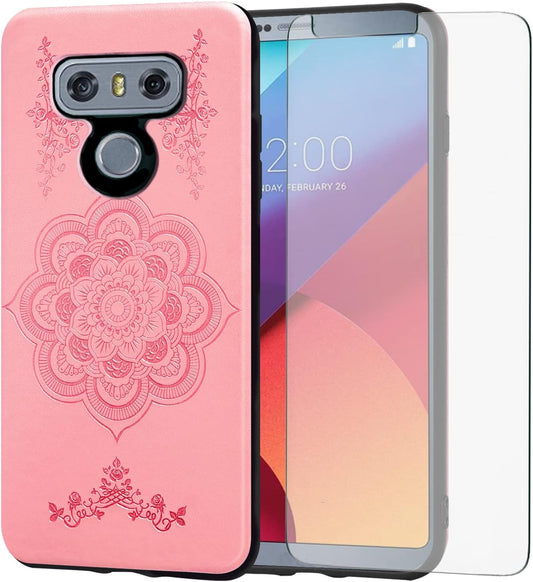 Asuwish Compatible with LG G6 Case and Tempered Glass Screen Protector Thin Slim Soft TPU Flower Rugged Leather Cell Phone Cover for LGG6 Thinq LG6 Thin Q G 6 plus G6+ 6G VS988 H872 Women Rose Gold  Asuwish   