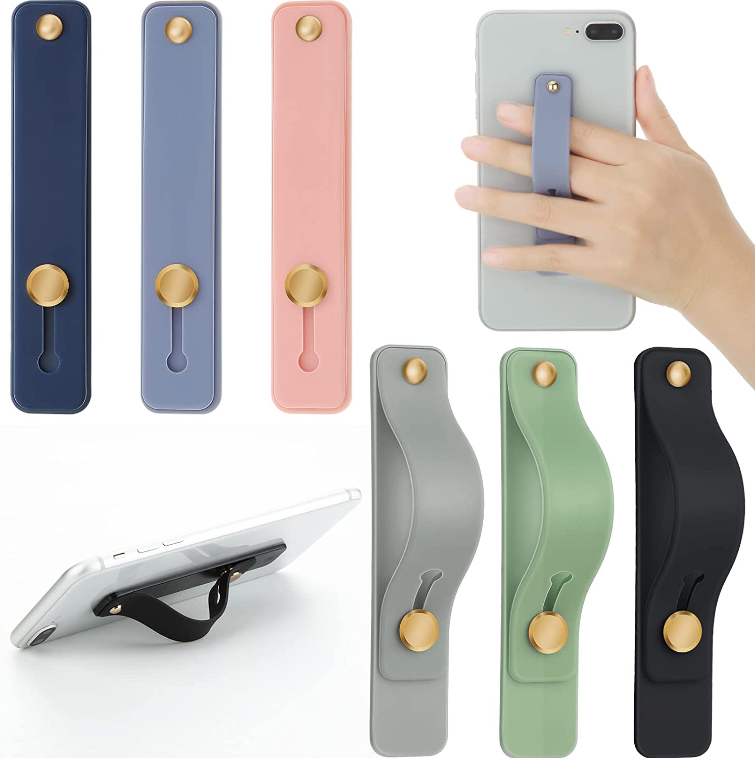 Weewooday 6 Pieces Phone Strap Grip Holder Finger Cell Phone Grip Telescopic Phone Finger Strap Stand Universal Finger Kickstand for Most Smartphones (Dreamy Colors)  Weewooday Soft Colors  