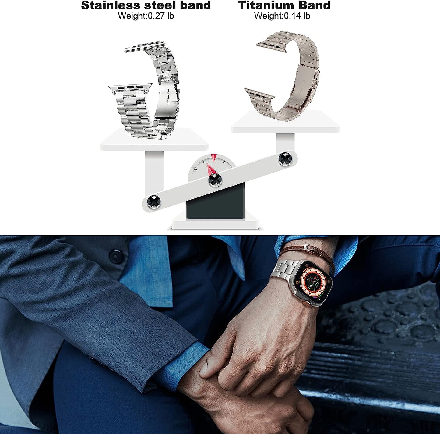 Wolait Titanium Band Compatible with Apple Watch Ultra Band 49Mm 45Mm 44Mm 42Mm, Genuine Titanium Iwatch Band with Double Button Clasp for Women Men  Wolait   