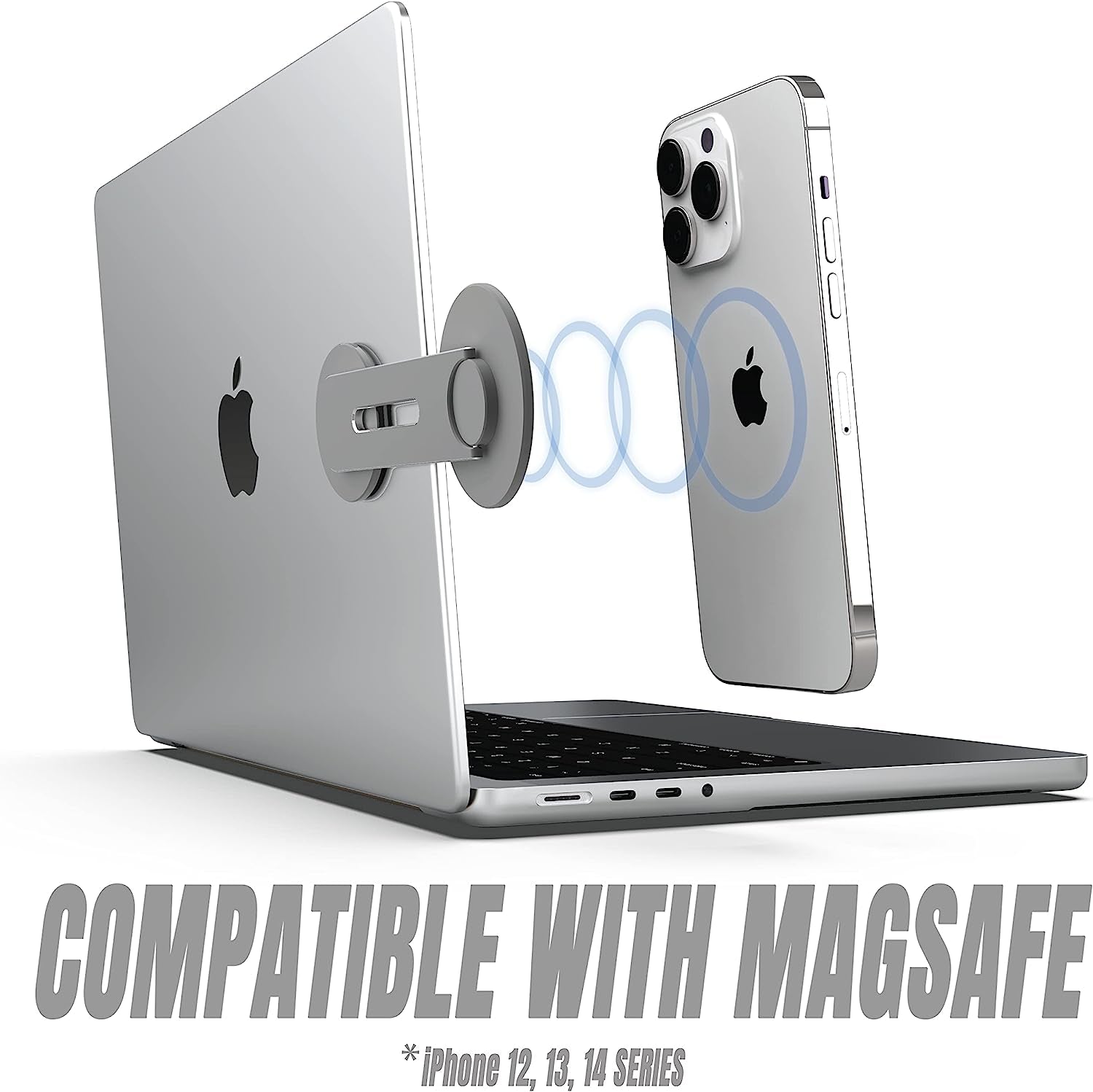 ICONIT Continuity Flip Iphone Laptop Mount - Slim Magnetic Phone Holder Swivels 180° for Laptops and Monitors - Adjustable Magnetic Arm - Compatible with Iphone 14/13/12 plus Pro Max (Gray)  ICONIT   
