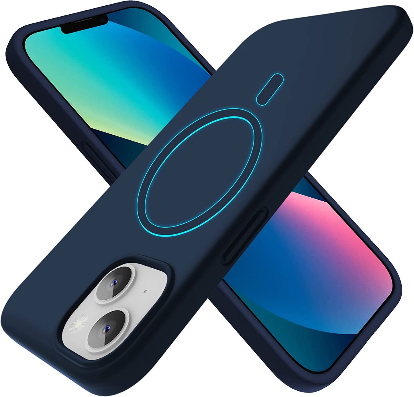 Xiwxi Magnetic for Iphone 14 Case [Compatible with Magsafe][Military Grade Drop Protection] [Glass Screen Protector+Camera Lens Protector] Non-Slip Full-Body Shockproof Phone Case,Black  xiwxi M-Navy Blue  