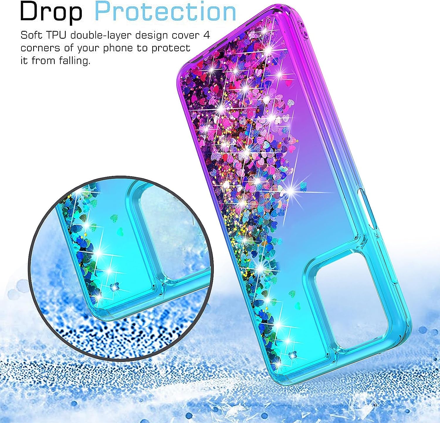 YZOK for Moto G 5G 2023 Case,Motorola G 5G 2023 Case,With HD Screen Protector,Gradient Quicksand Glitter Liquid Floating Girls Cute Phone Case for Motorola Moto G 5G 2023 (Teal/Purple)  YZOK   