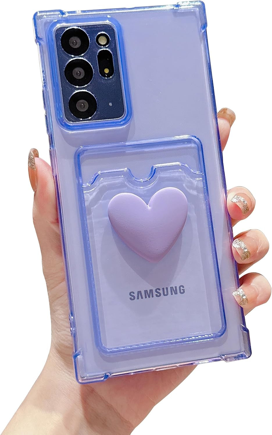 Tuokiou Compatible with Samsung Galaxy Note 20 Ultra Phone Case,Cute 3D Heart Design Phone Case Protection Soft Shockproof Card Holder Wallet Case for Galaxy Note 20 Ultra 6.9 Inch (Black)  Tuokiou Purple  
