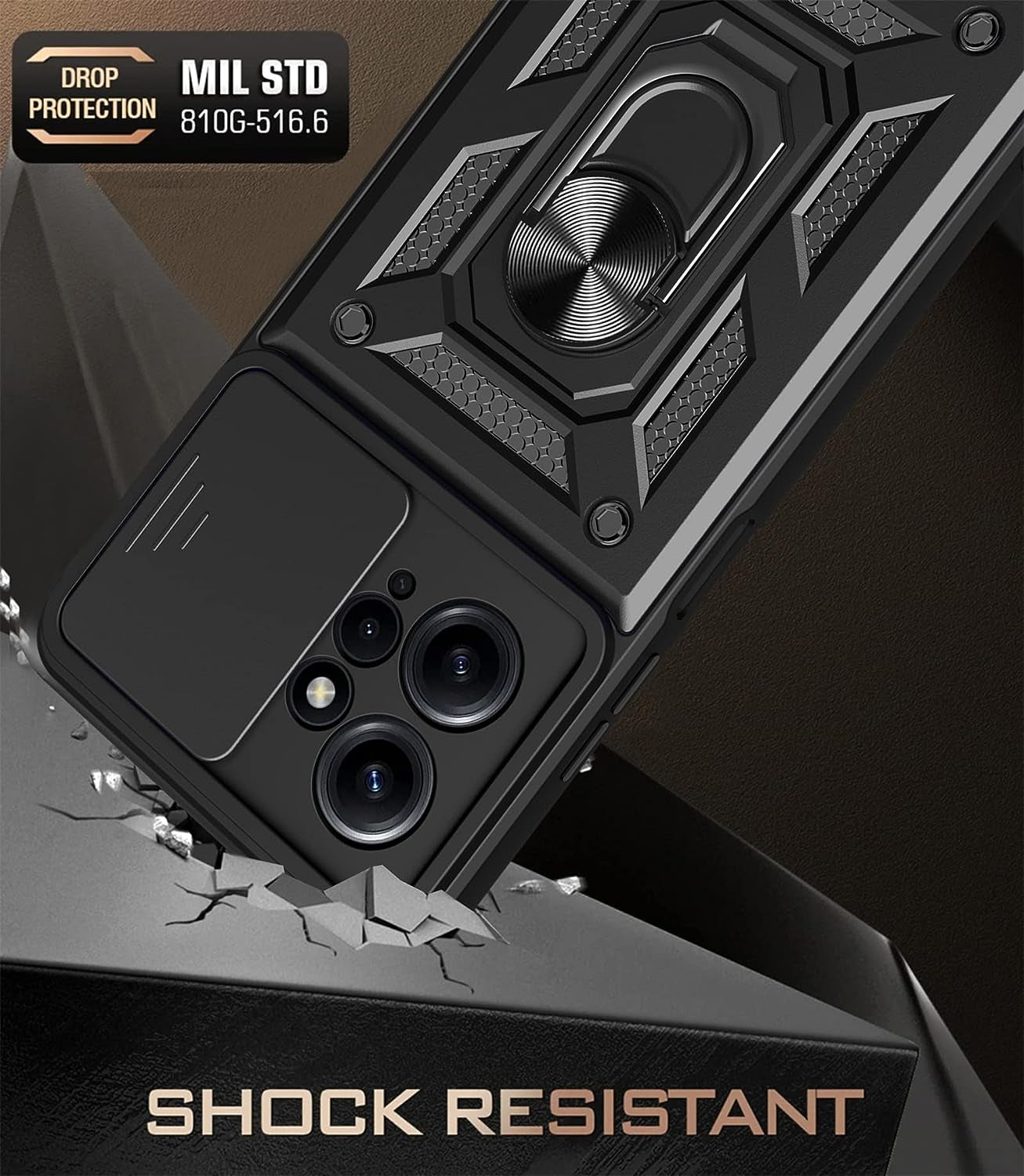 Tncavo Case for Xiaomi Redmi Note 12 4G with Camera Cover, Heavy Duty Rugged Shockproof Protection Phone Cases with Ring Kickstand Xiaomi Redmi Note 12 4G SJ Rose Gold  Tncavo   