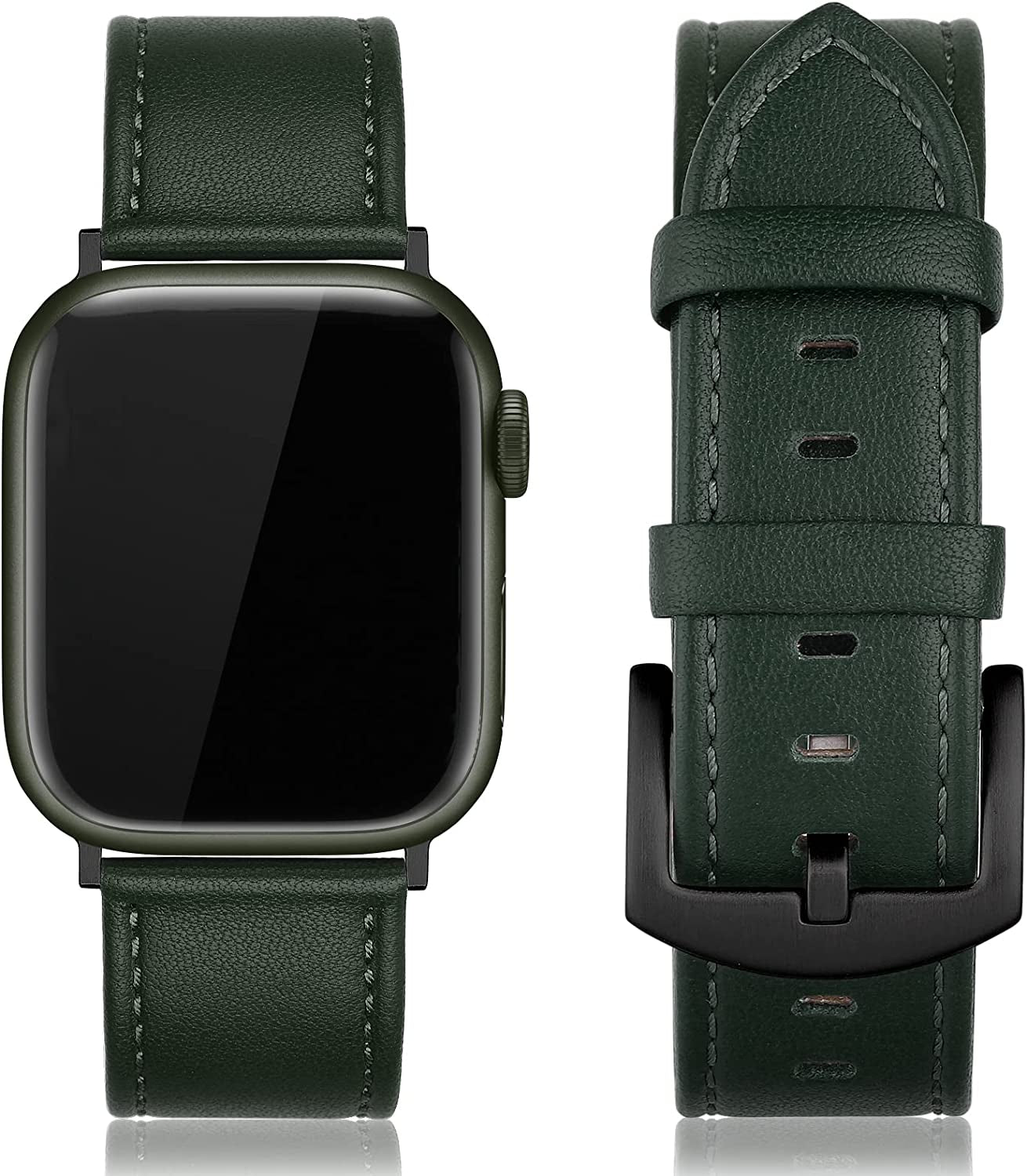 EDIMENS Leather Bands Compatible with Apple Watch 45Mm 42Mm 44Mm Band Men Women, Vintage Genuine Leather Wristband Replacement Band Compatible for Apple Watch Iwatch Series 8 7 6 5 4 3 2 1, SE Sports Retro Walnut  EDIMENS Mountain Green  
