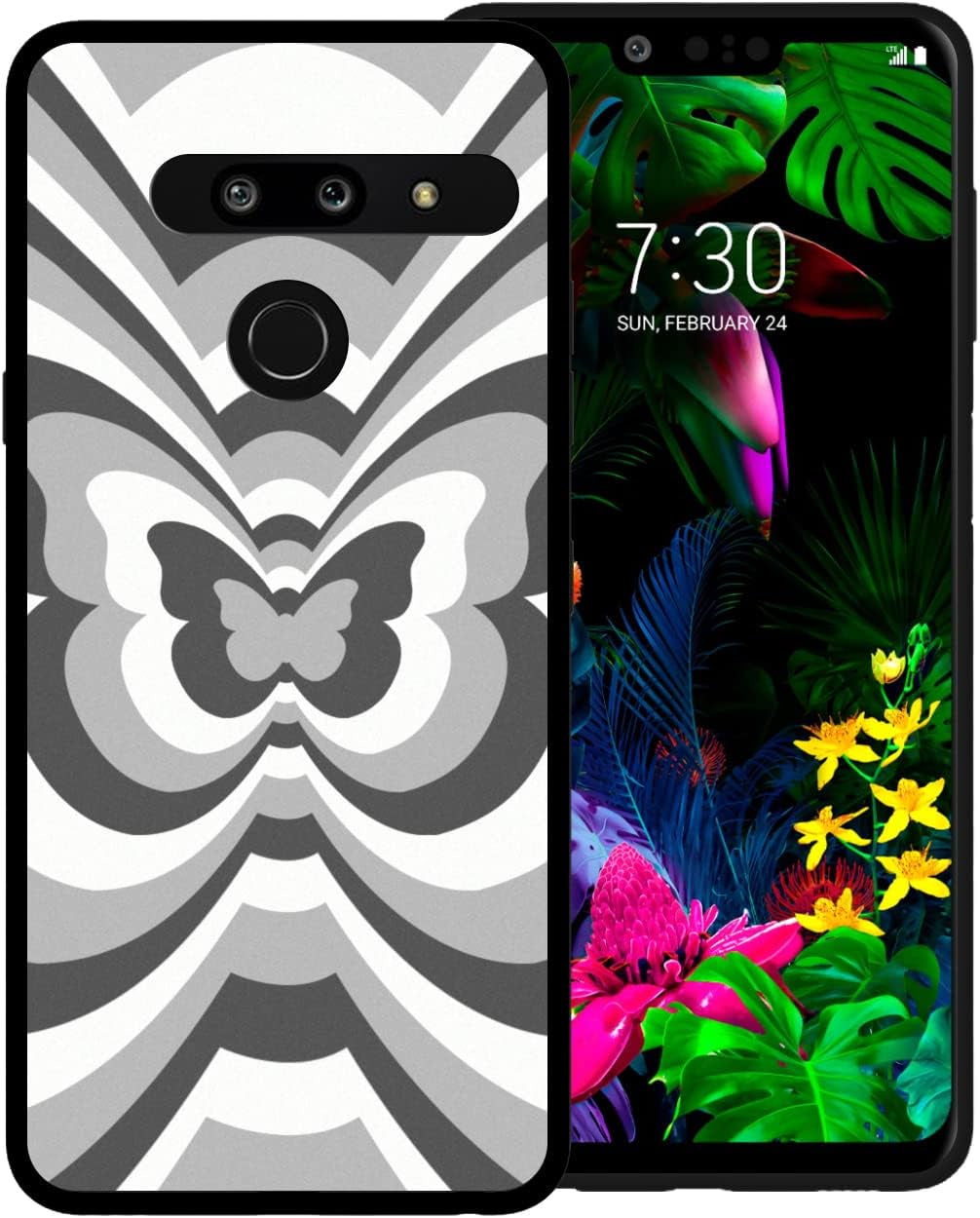 Zaztify Phone Case for LG G8 Thinq, Blue Butterfly Tunnel Center Coffee Latte Valentine Color Block Cute Pattern Shockproof Protective Anti-Slip Slim Soft Cover Shell  zaztify Grey Butterfly Tunnel  