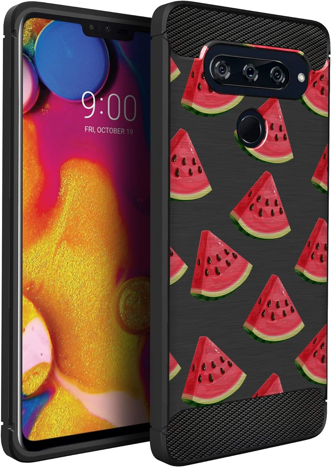 Casesondeck Case Compatible with [LG V40 Thinq] Tribal Floral Matte TPU Flexible Carbon Fiber Textured (Dreamcatcher)  CasesonDeck Watermelon  