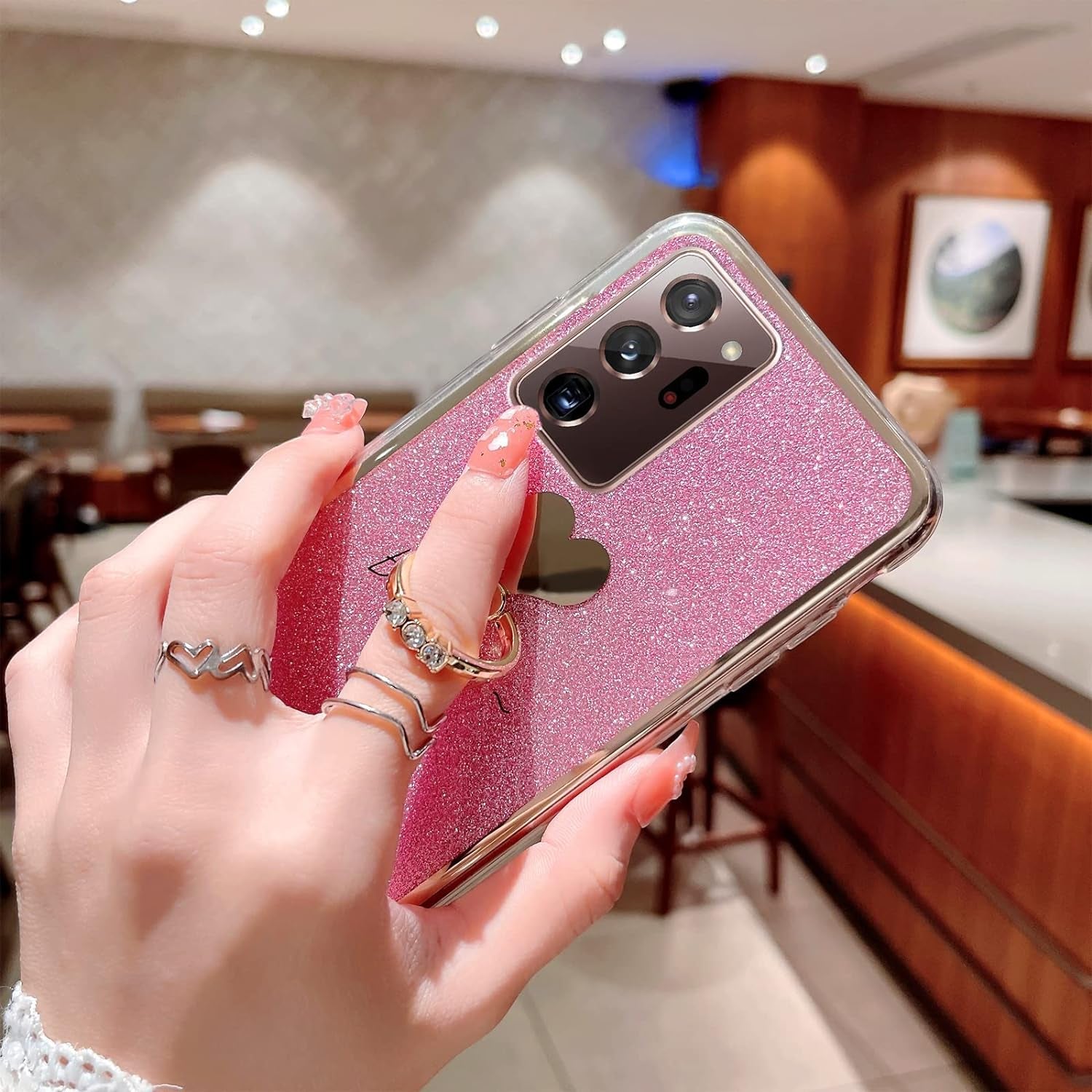 Case for Galaxy Note 20 Ultra 5G Girls Women Cute Luxury Glitter Shiny Sparkly Shell with Ring Stand UPC Soft Slim Bumper Shockproof Protective Phone Cover for Samsung Galaxy Note 20 Ultra 6.9" - Pink  Easyscen   