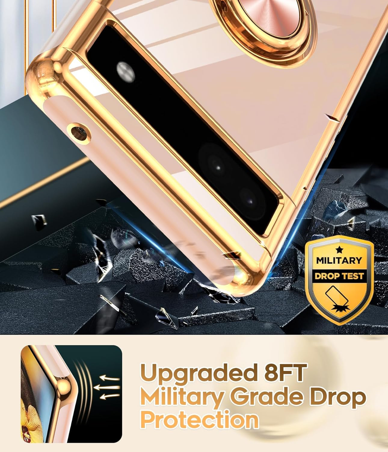 Leyi for Pixel 6A Case: with Tempered Glass Screen Protector [2 Pack] 360° Rotatable Ring Holder Magnetic Kickstand, Plating Rose Gold Edge Protective Google Pixel 6A Case, Pink  LeYi   