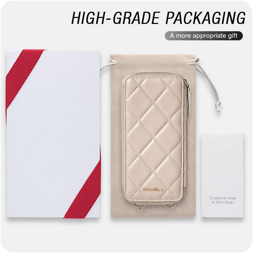 JLFCH Iphone 13 Pro Wallet Case Quilted Leather Women Flip Purse with Crossbody Strap Zipper Support Magsafe Wireless Charging RFID Blocking, ROMIELA Series Iphone 13 Pro 6.1 Inch - Apricot  JLFCH   
