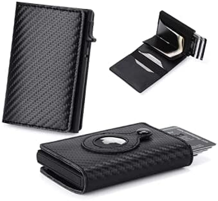 Airtag Wallet Case - Genuine Designer Leather Wallet for Men - 5-6 Pop up Credit Cards Money Holder, RFID Blocking - Slim, Thin, Trifold Wallet Air Tag Holder - Magnetic Close (Carbon Fiber)  Thepricesright4u   