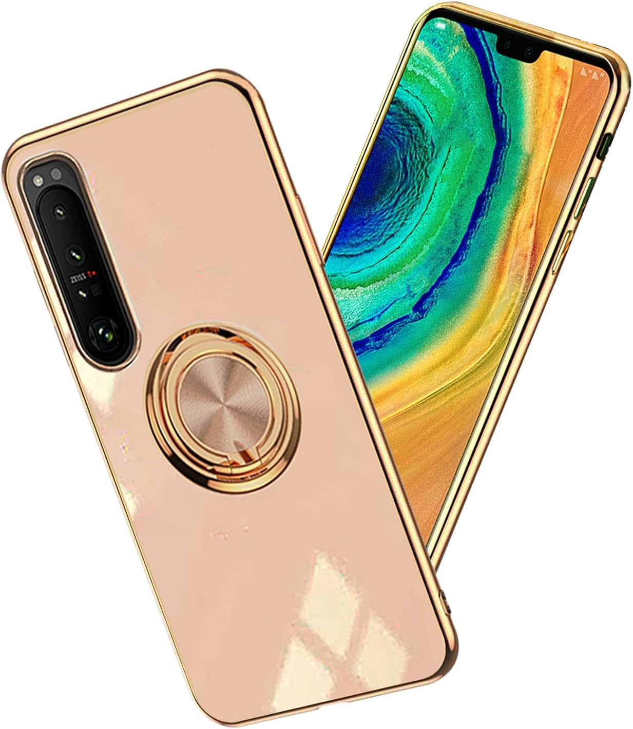 Yarxiawin Compatible with Sony Xperia 1 III Case Ring Holder Magnet Silicone, Sony Xperia 1 III Phone Case Silicone Thin White Cover Black 360° Rotatable Metal Kickstand (Black)  Yarxiawin Pink  