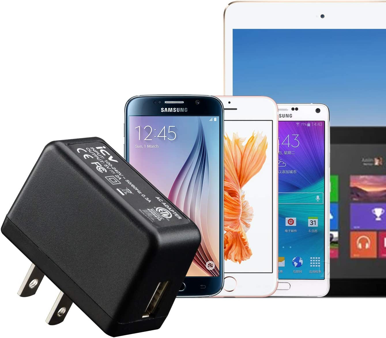 Icv USB Wall Charger – 5V 2A AC Power Adapter with US Plug for Phone, Tablet and Other Related USB Powered Devices Small and Lightweight – Designed for Safety  iCV   