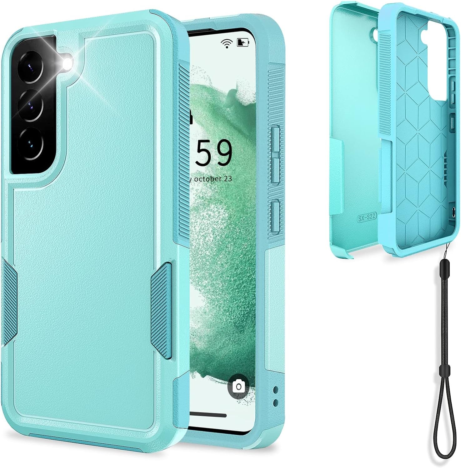 UNITEDTIME Compatible with Galaxy S22 plus Case Drop Protection Rugged Shockproof/Dust Proof Military Protective Tough Phone Cover for Samsung Galaxy S22 plus (Pink)  Unitedtime-Tech Teal  