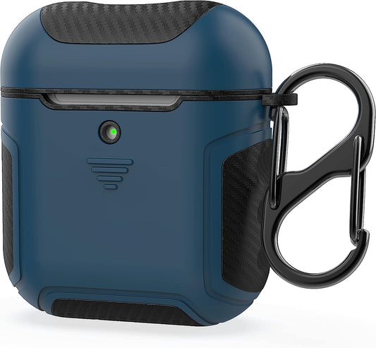 Designed for Airpods Cover Case,Oretech Designed for Airpods 1&Airpods 2 Cover Heavy Duty Hybrid 2 in 1 Protective Hard PC Soft TPU Carbon Fiber Case with Carabiner for Airpods 1&2 Cover- Aqua Blue  ORETECH   