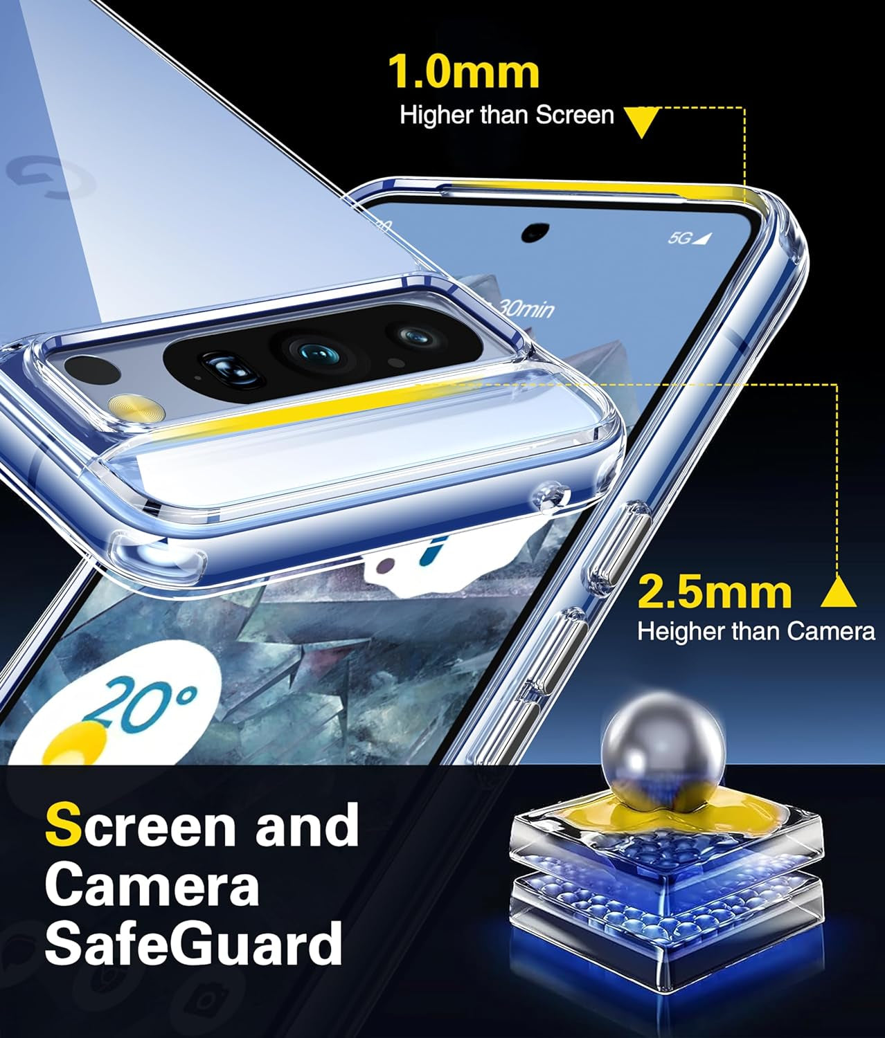 Oterkin for Pixel 8 Pro Case Clear,[20X Anti-Yellowing] Google Pixel 8 Pro Case with [Built-In 4 Airbags] Military-Grade Shockproof Bumper Protective Phone Case for Google Pixel 8 Pro 6.7 Inch-Clear  Oterkin   