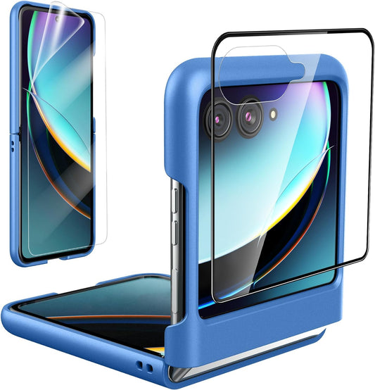 Foluu Slim Fit Case for Motorola Razr plus 2023, with 1 Pack Soft Inner TPU Moto Razr plus 2023 Screen Protector, 1 Pack Front Built-In Screen Protector, Matte PC Cover for Motorola Razr+ 2023 Blue  Foluu   